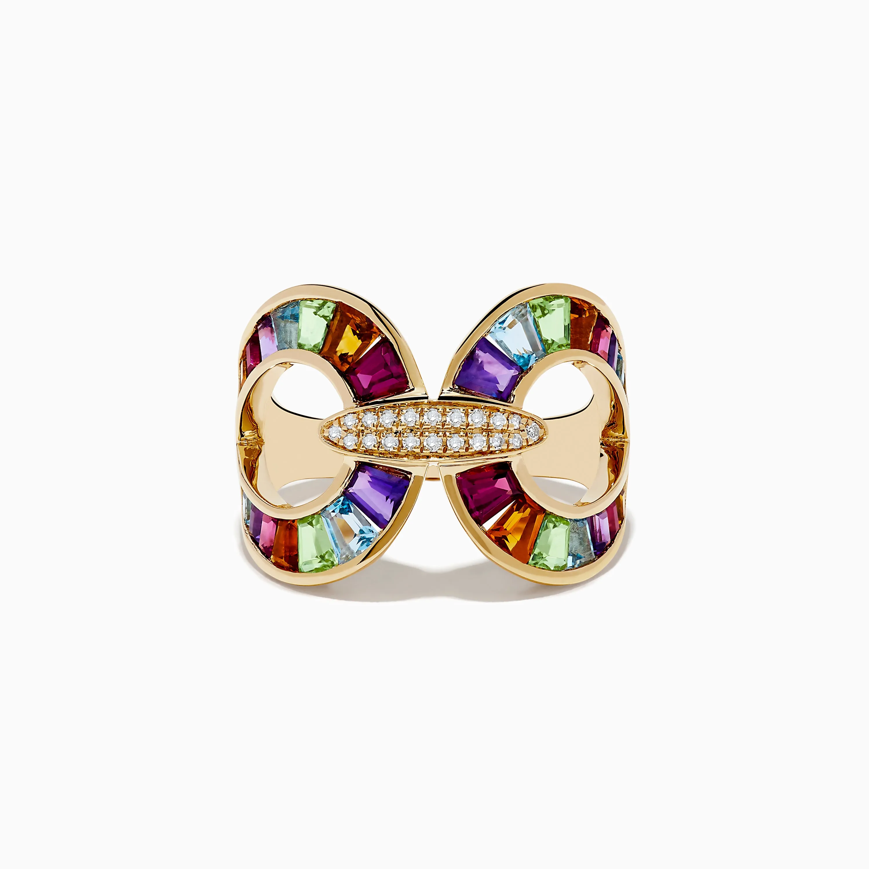 Mosaic 14K Yellow Gold Semi Precious and Diamond Ring