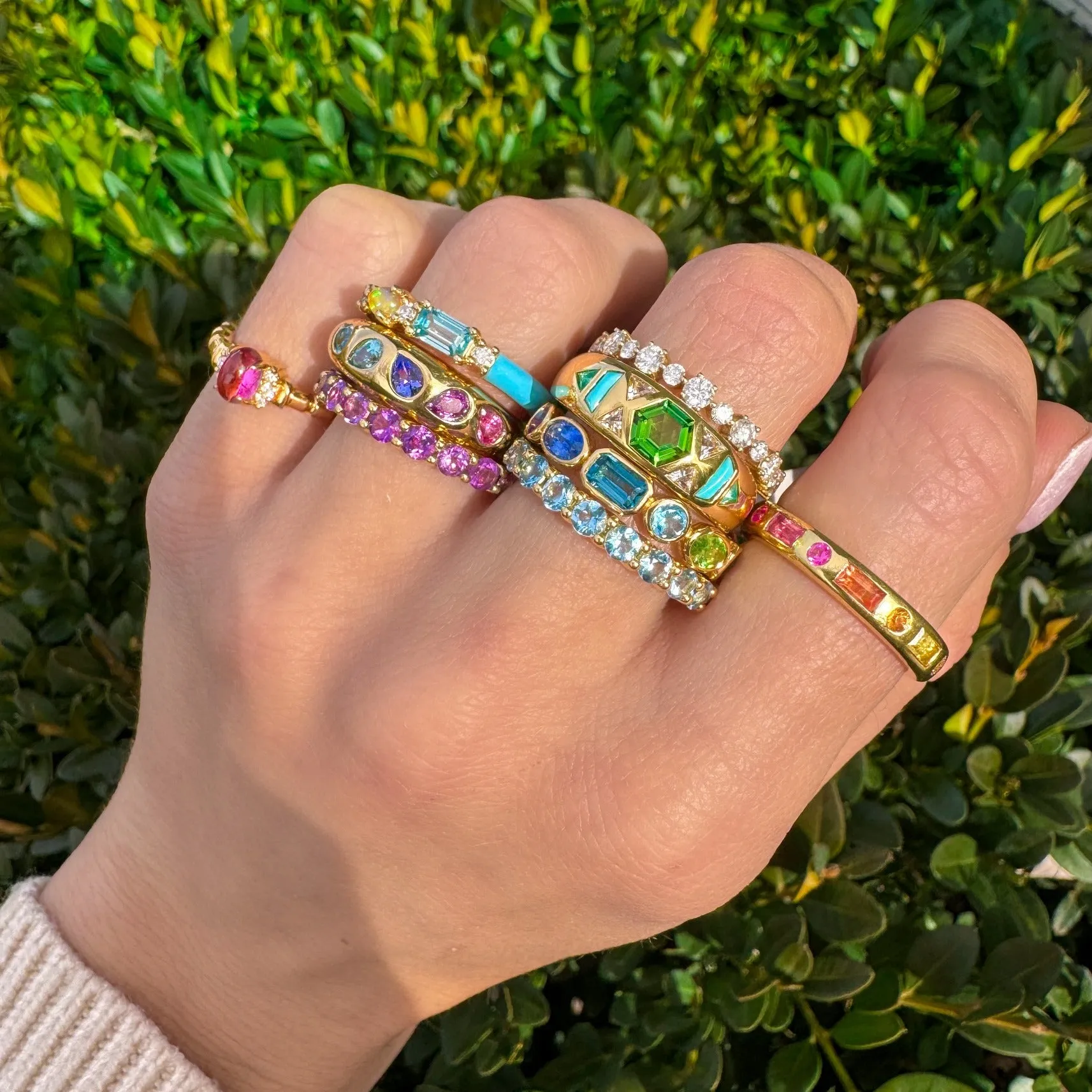 Mosaic 18K Gemstone Gypsy Ring