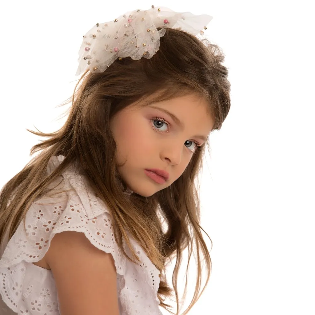 Multicolored Pearly Tulle Large Hairpin