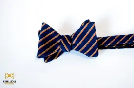 Navy with Gold and Orange Stripes Linen Bow Tie Butterfly