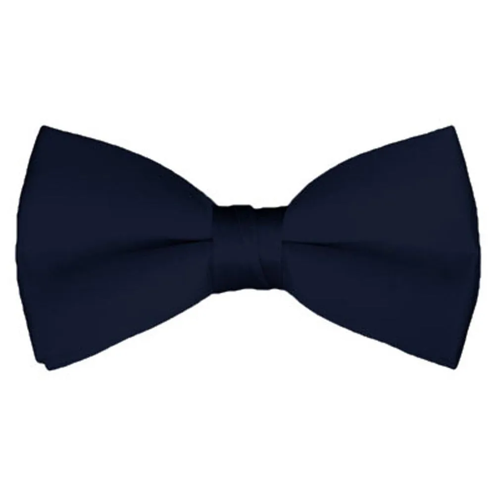 New Solid Satin Pretied Bow Ties - Navy