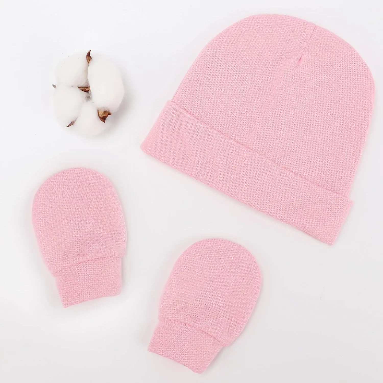 Newborn Baby Hats and Mittens Set Infant Beanie Cap Toddler Gloves Newborn Hospital Hats for Baby Boy Girl Kid 0-6 Months
