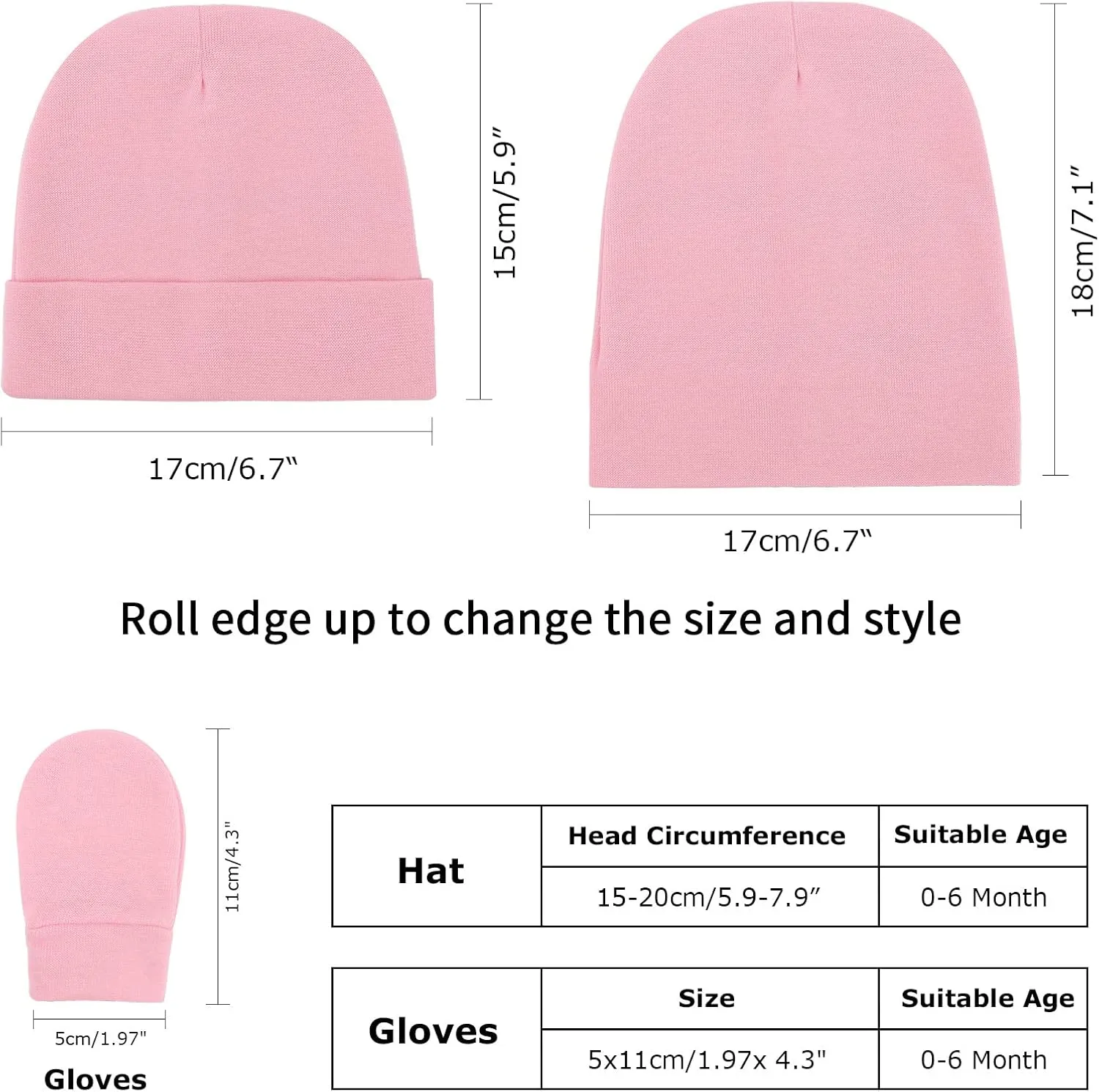 Newborn Baby Hats and Mittens Set Infant Beanie Cap Toddler Gloves Newborn Hospital Hats for Baby Boy Girl Kid 0-6 Months