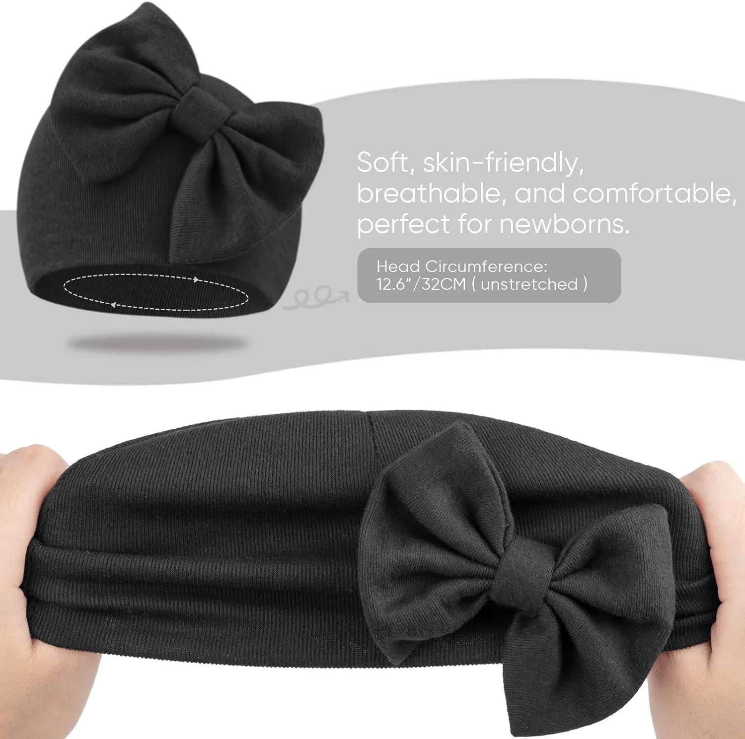 Newborn Baby Hats and Mittens Set Infant Bow Beanie Cap Toddler Gloves Newborn Hospital Hats for Baby Boy Girl 0-12 Months