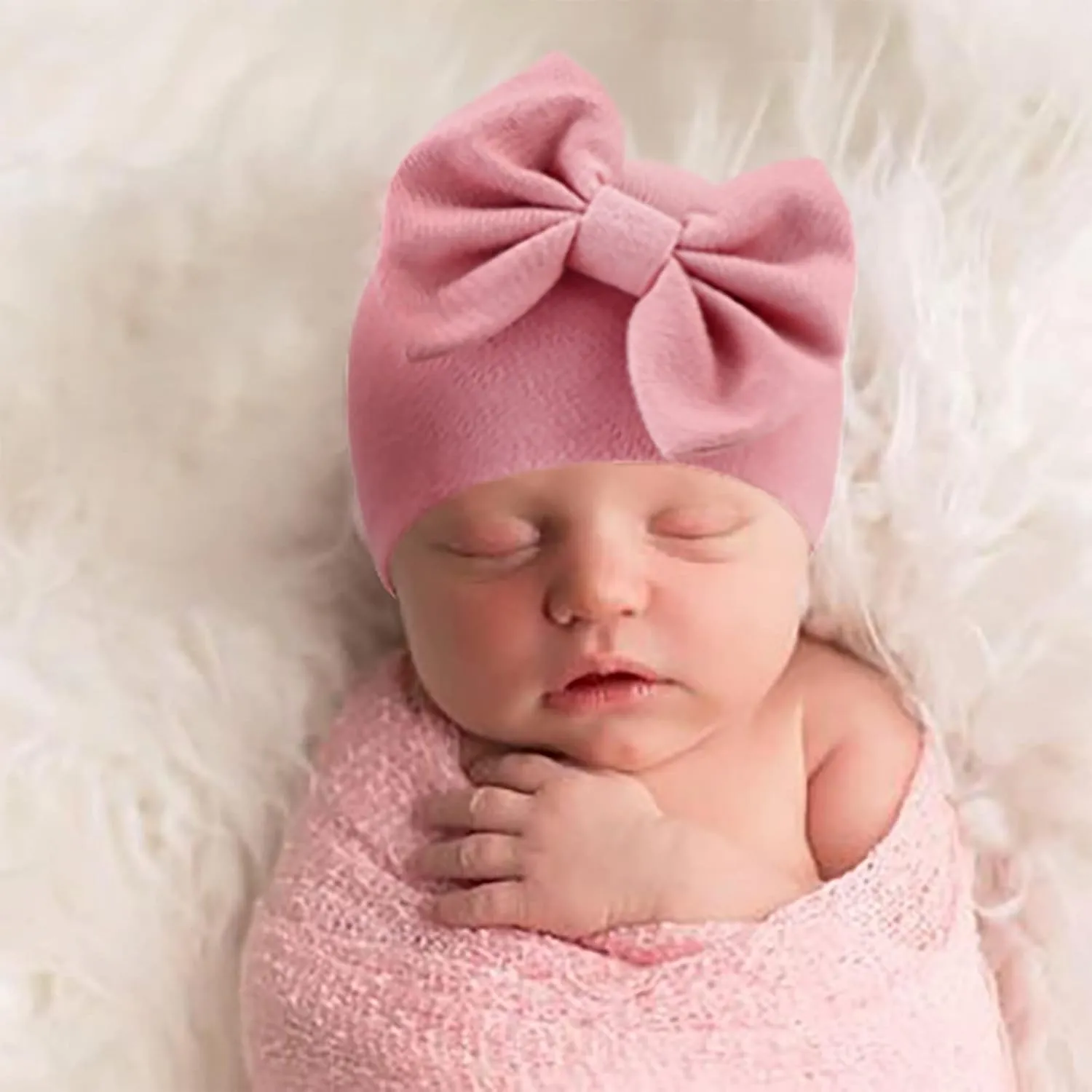 Newborn Baby Hats and Mittens Set Infant Bow Beanie Cap Toddler Gloves Newborn Hospital Hats for Baby Boy Girl 0-12 Months