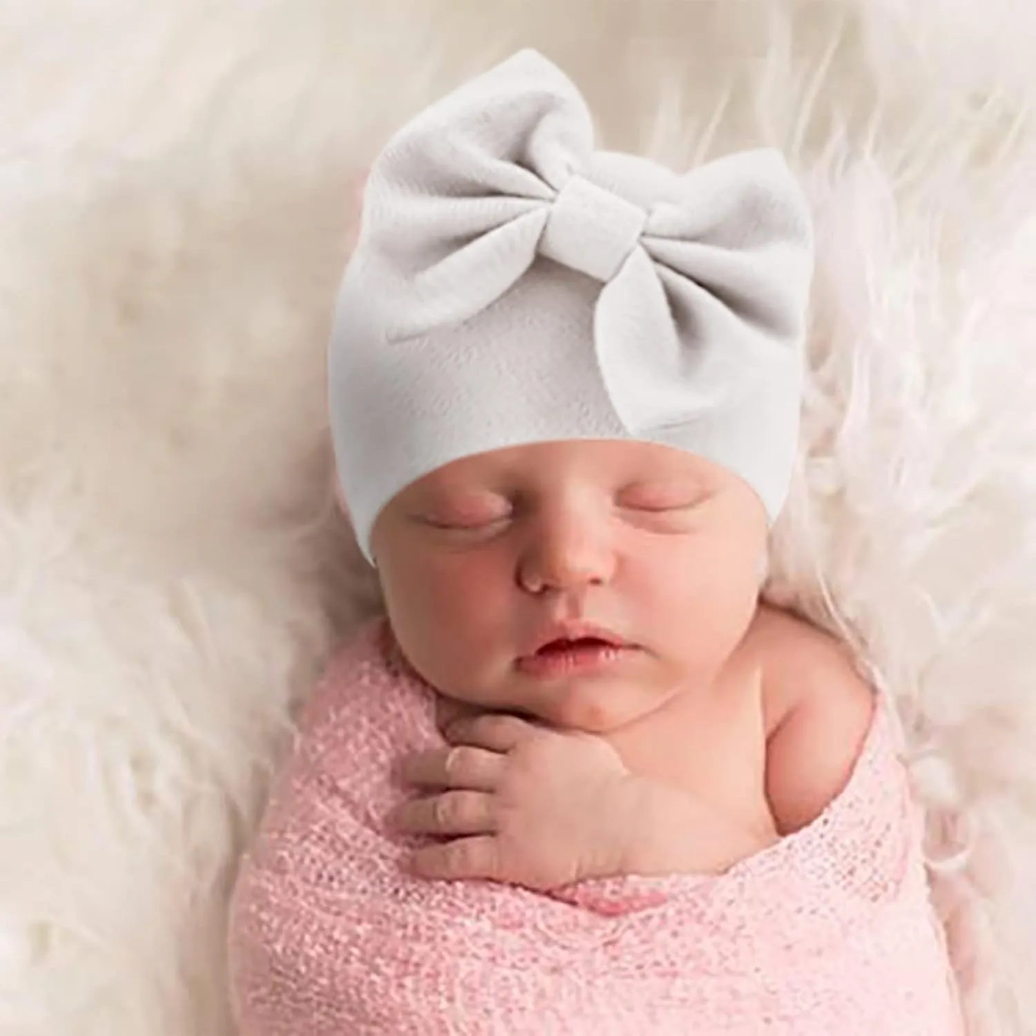 Newborn Baby Hats and Mittens Set Infant Bow Beanie Cap Toddler Gloves Newborn Hospital Hats for Baby Boy Girl 0-12 Months