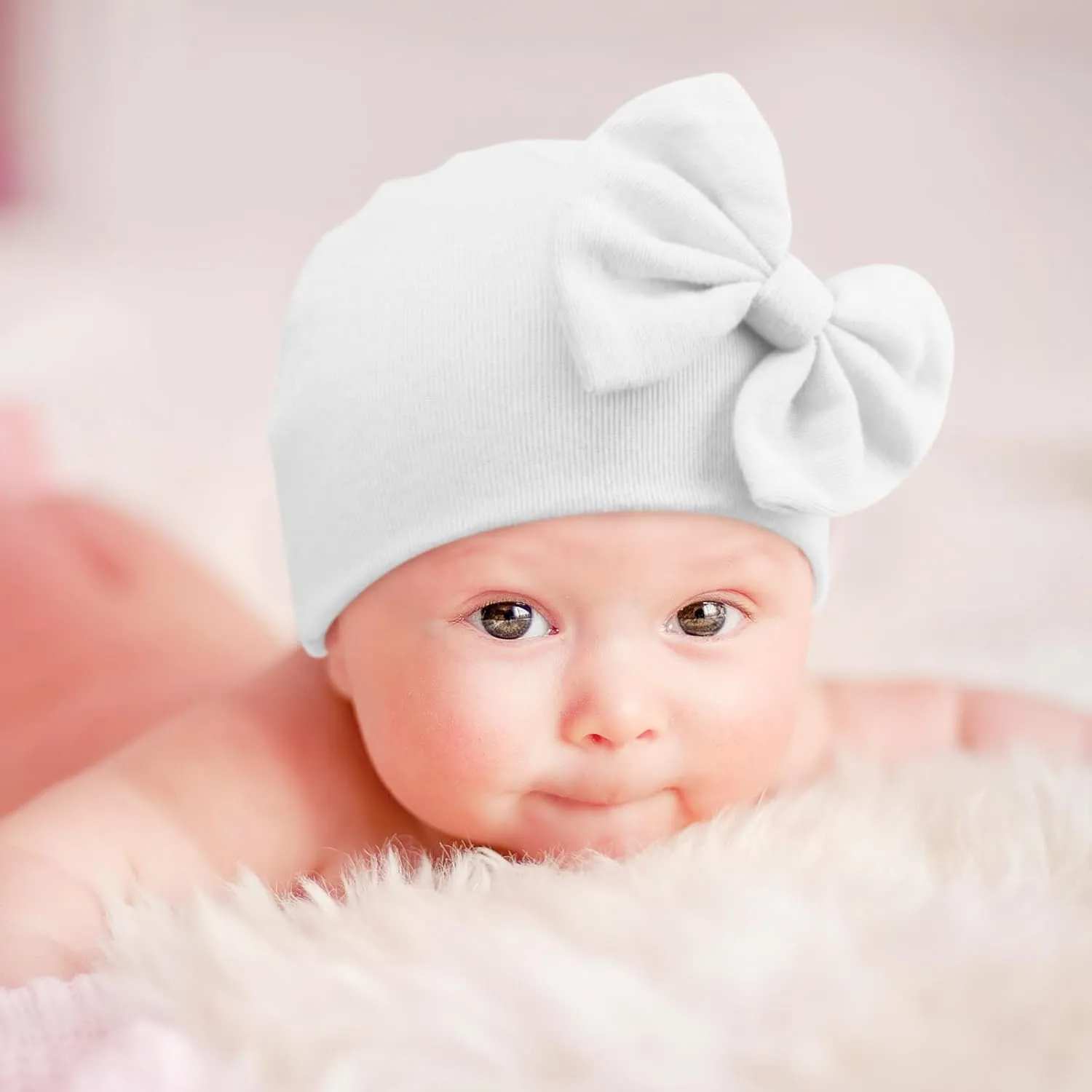 Newborn Baby Hats and Mittens Set Infant Bow Beanie Cap Toddler Gloves Newborn Hospital Hats for Baby Boy Girl 0-12 Months