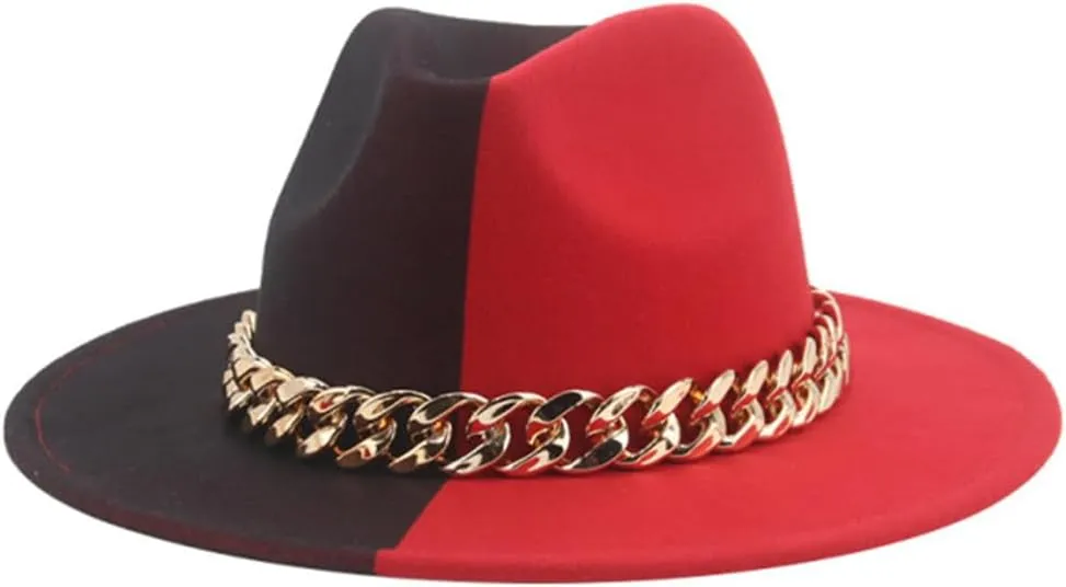 Patchwork Chain Fedoras Hat Unisex Church Hat Wide Brim Party Gradient Jazz Top Hat
