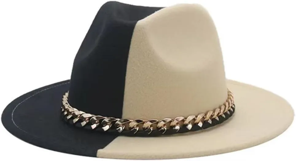 Patchwork Chain Fedoras Hat Unisex Church Hat Wide Brim Party Gradient Jazz Top Hat