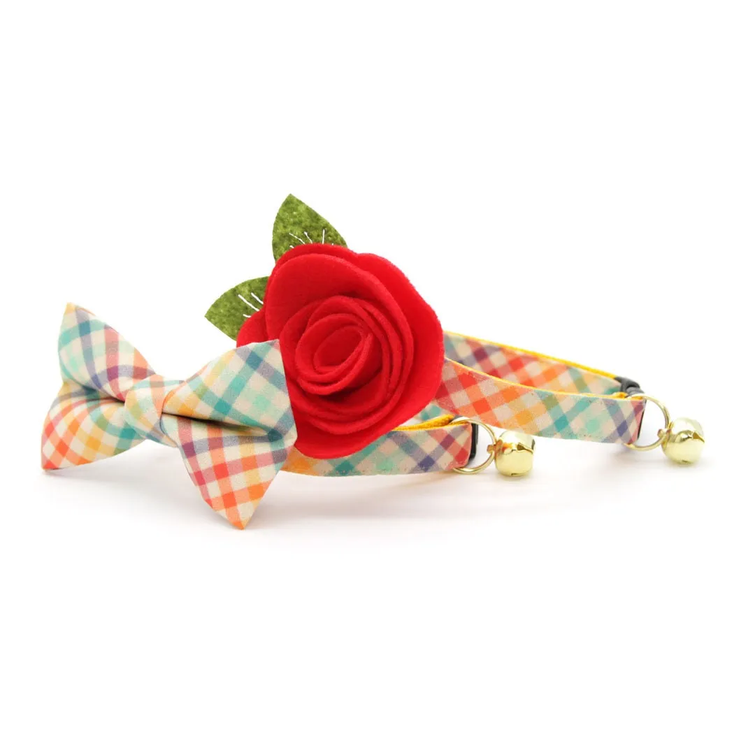 Pet Bow Tie - "Golden Hour" - Rainbow Plaid Cat Bow Tie / Easter, Spring, Summer, Fall / For Cats   Small Dogs (One Size)