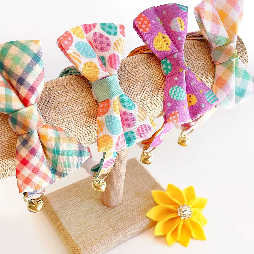Pet Bow Tie - "Golden Hour" - Rainbow Plaid Cat Bow Tie / Easter, Spring, Summer, Fall / For Cats   Small Dogs (One Size)