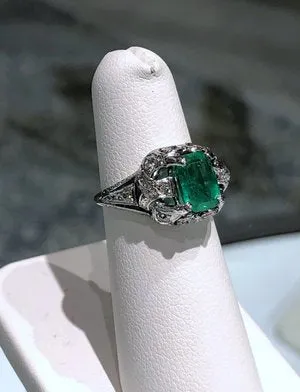 Platinum Emerald and Diamond Ring