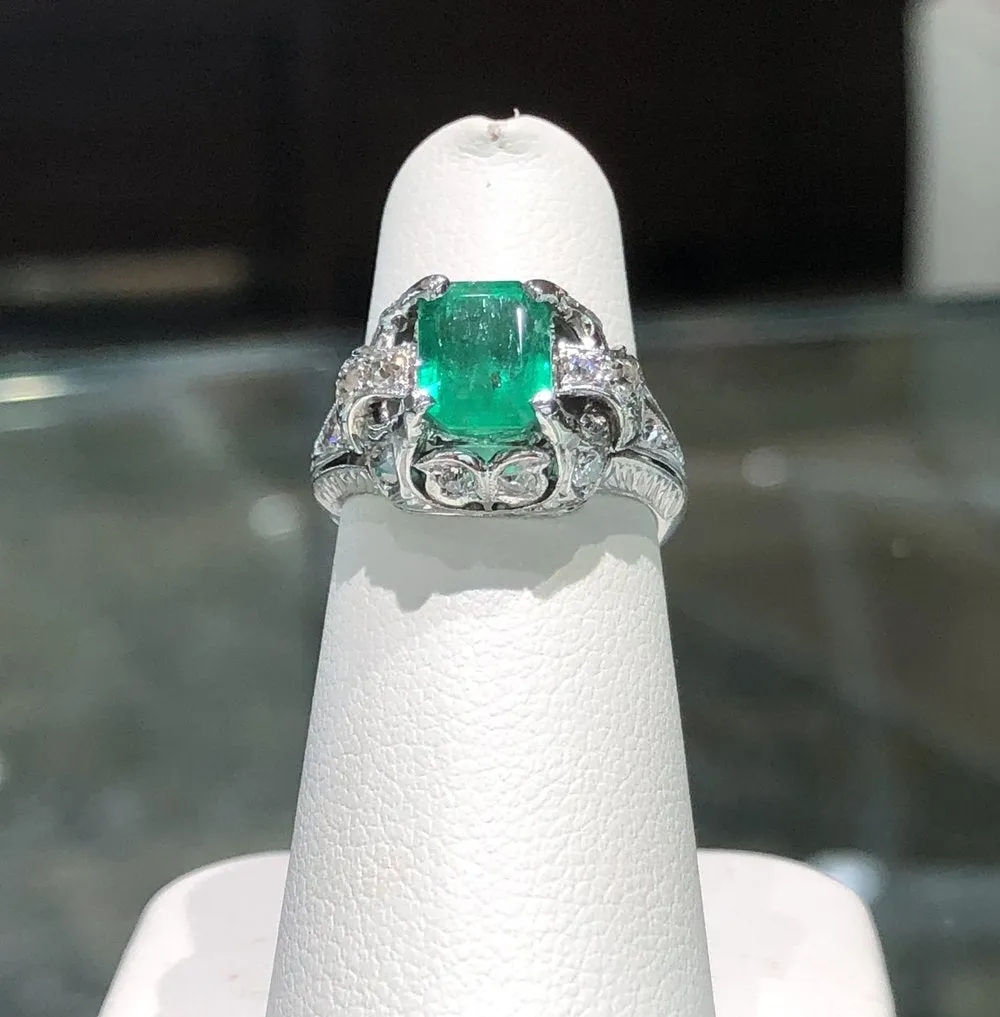 Platinum Emerald and Diamond Ring