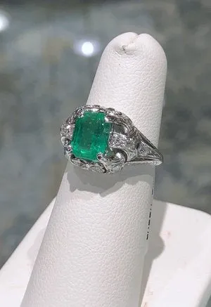 Platinum Emerald and Diamond Ring