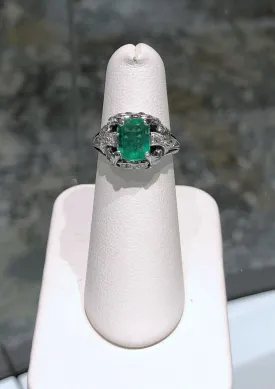 Platinum Emerald and Diamond Ring