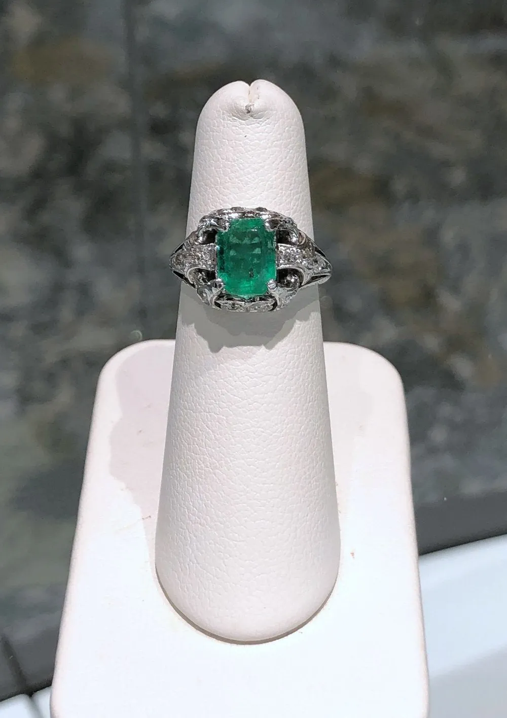 Platinum Emerald and Diamond Ring