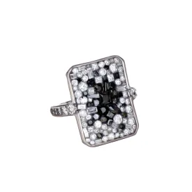 "Galaxy" Black Diamond Ring in 18k White Gold