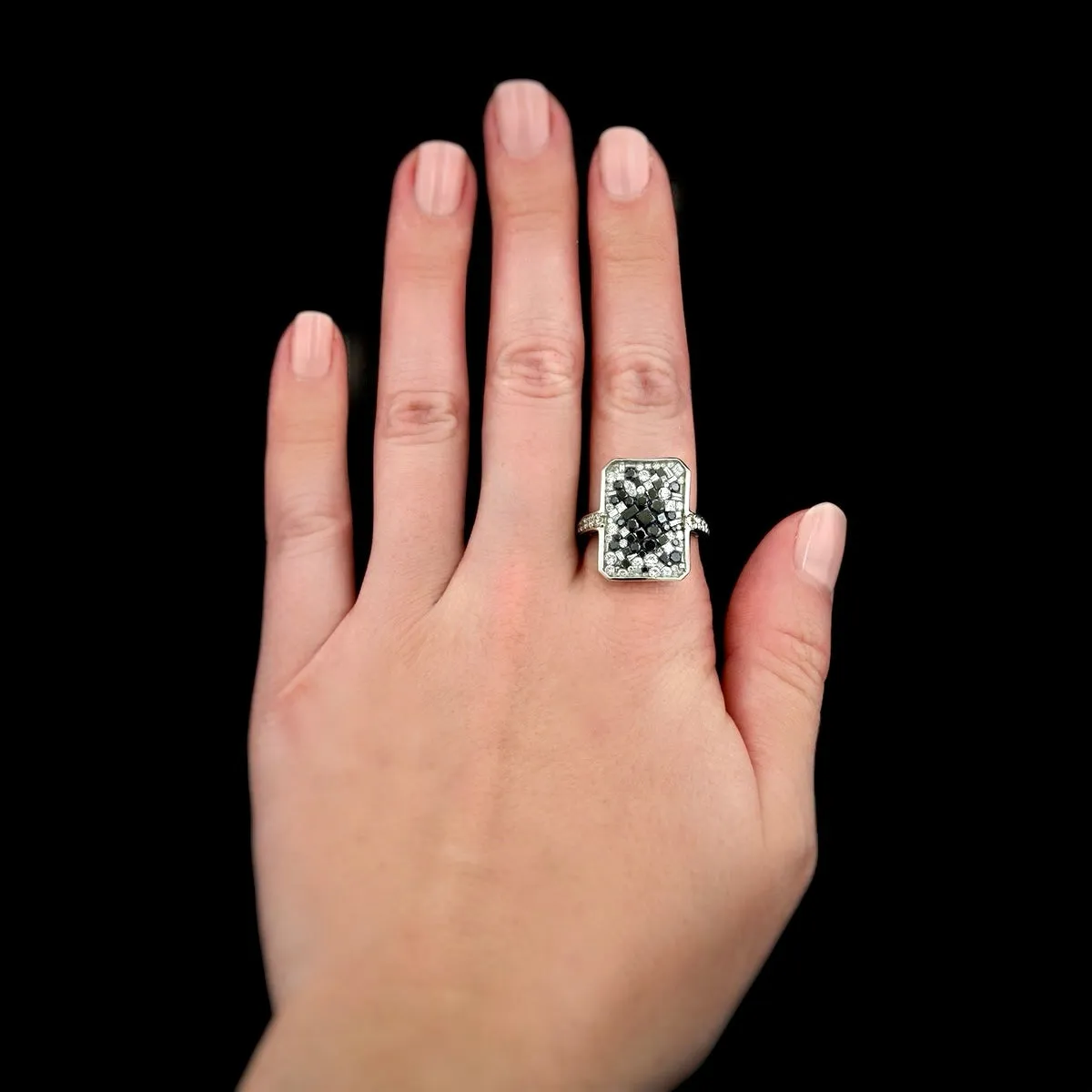 "Galaxy" Black Diamond Ring in 18k White Gold