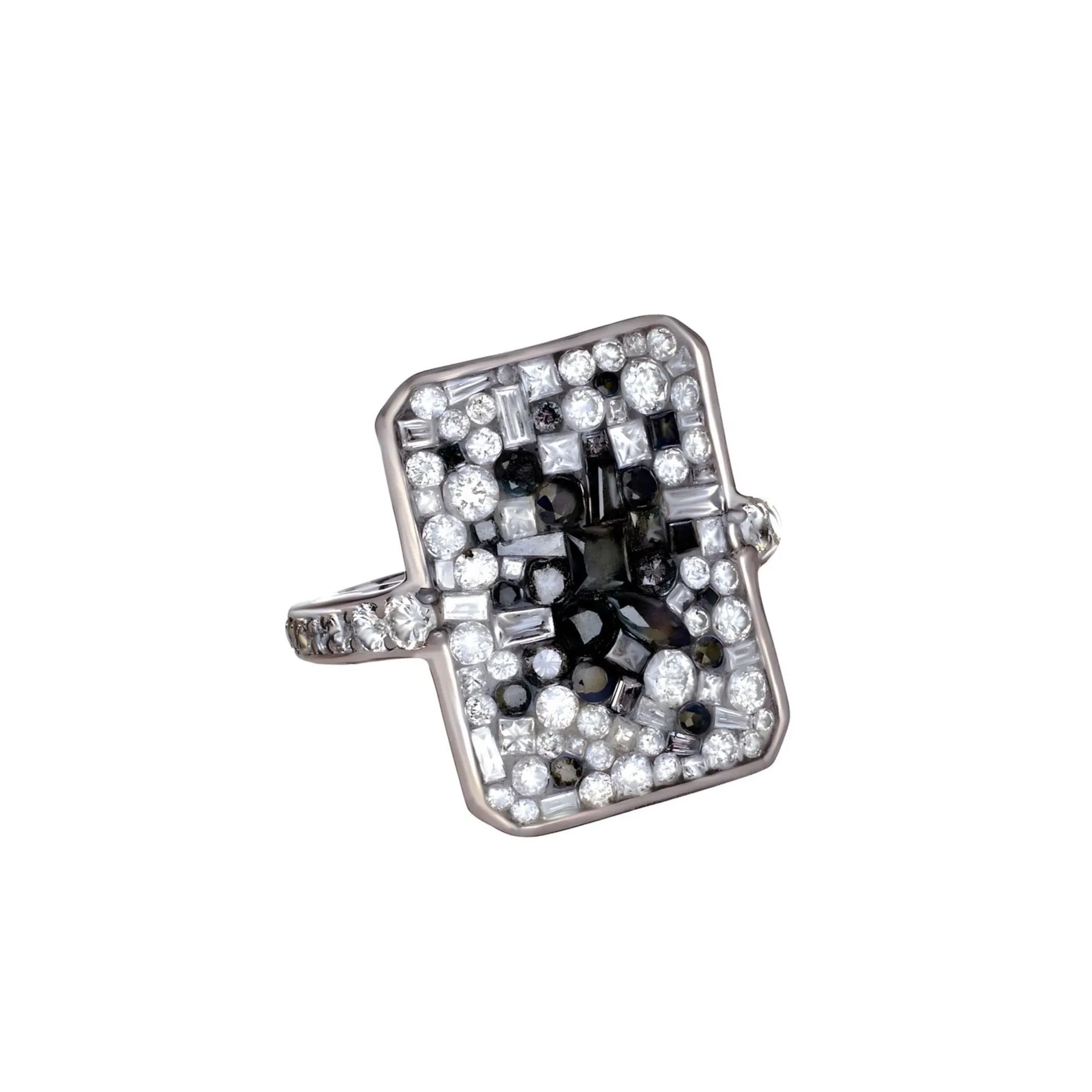 "Galaxy" Black Diamond Ring in 18k White Gold