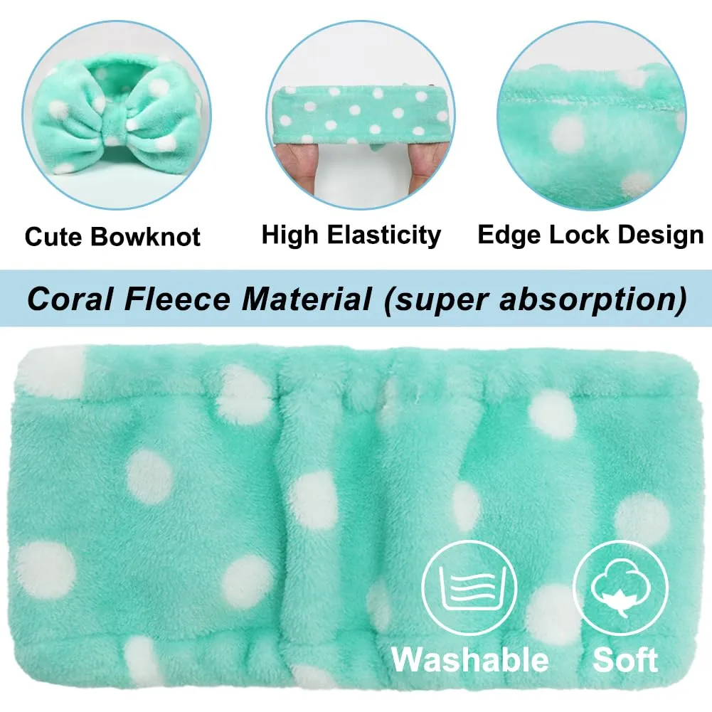 Shintop Sweet Super Soft Caroset Polka Dots Wash Cosmetic Headband Hairlace (Green)