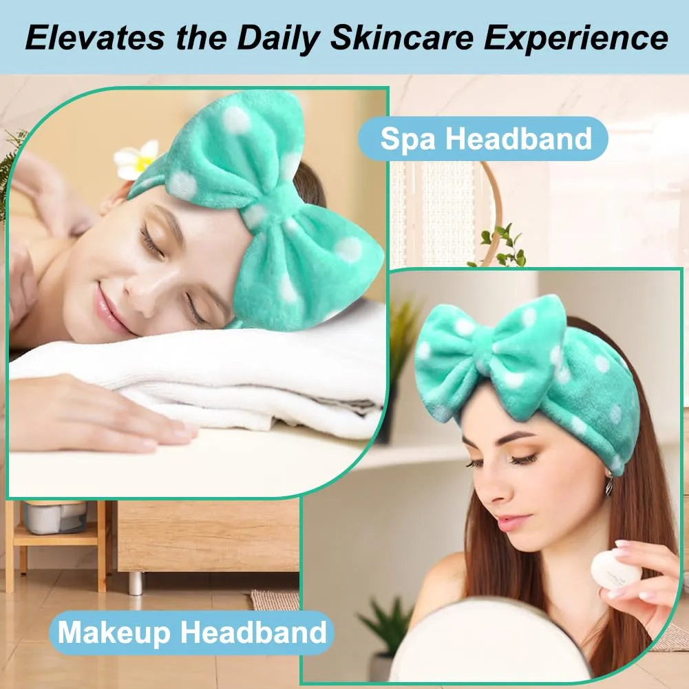 Shintop Sweet Super Soft Caroset Polka Dots Wash Cosmetic Headband Hairlace (Green)