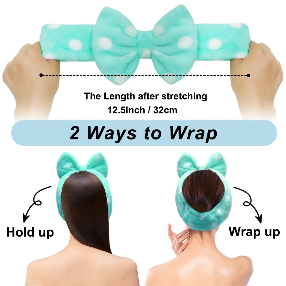 Shintop Sweet Super Soft Caroset Polka Dots Wash Cosmetic Headband Hairlace (Green)