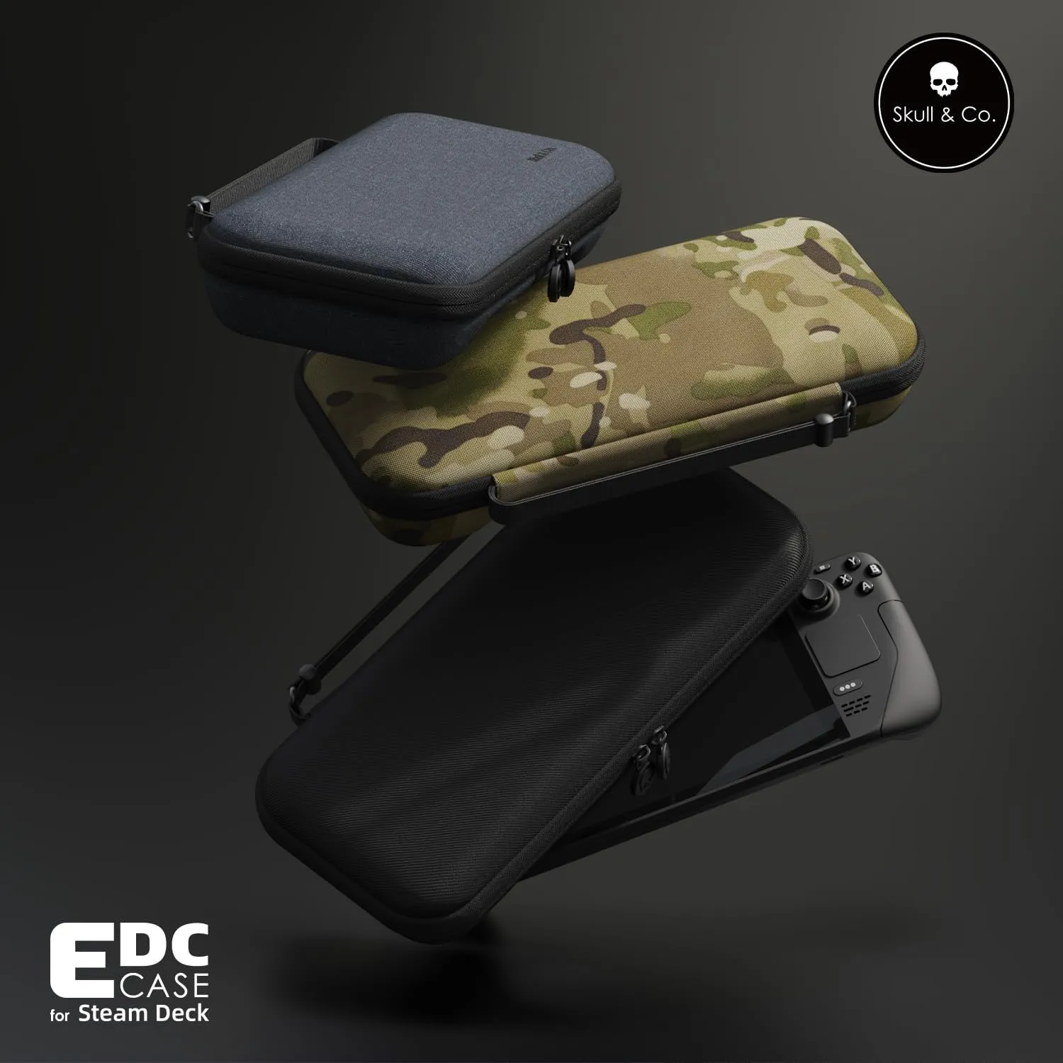 Skull & Co. GripCase Bundle for Steam Deck: Soft Protective Case with Textured Grips Full Protection and Stand, Non-Slip and Anti-Scratch Cover Design [with Slim Carrying Case] - Black