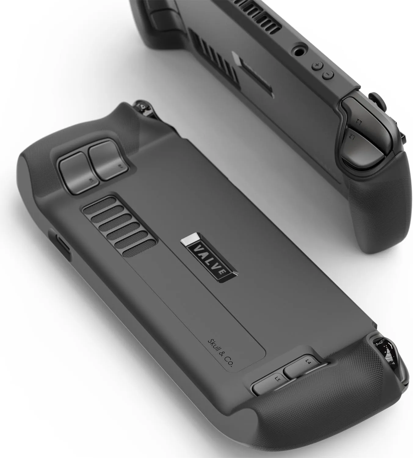 Skull & Co. GripCase Bundle for Steam Deck: Soft Protective Case with Textured Grips Full Protection and Stand, Non-Slip and Anti-Scratch Cover Design [with Slim Carrying Case] - Black