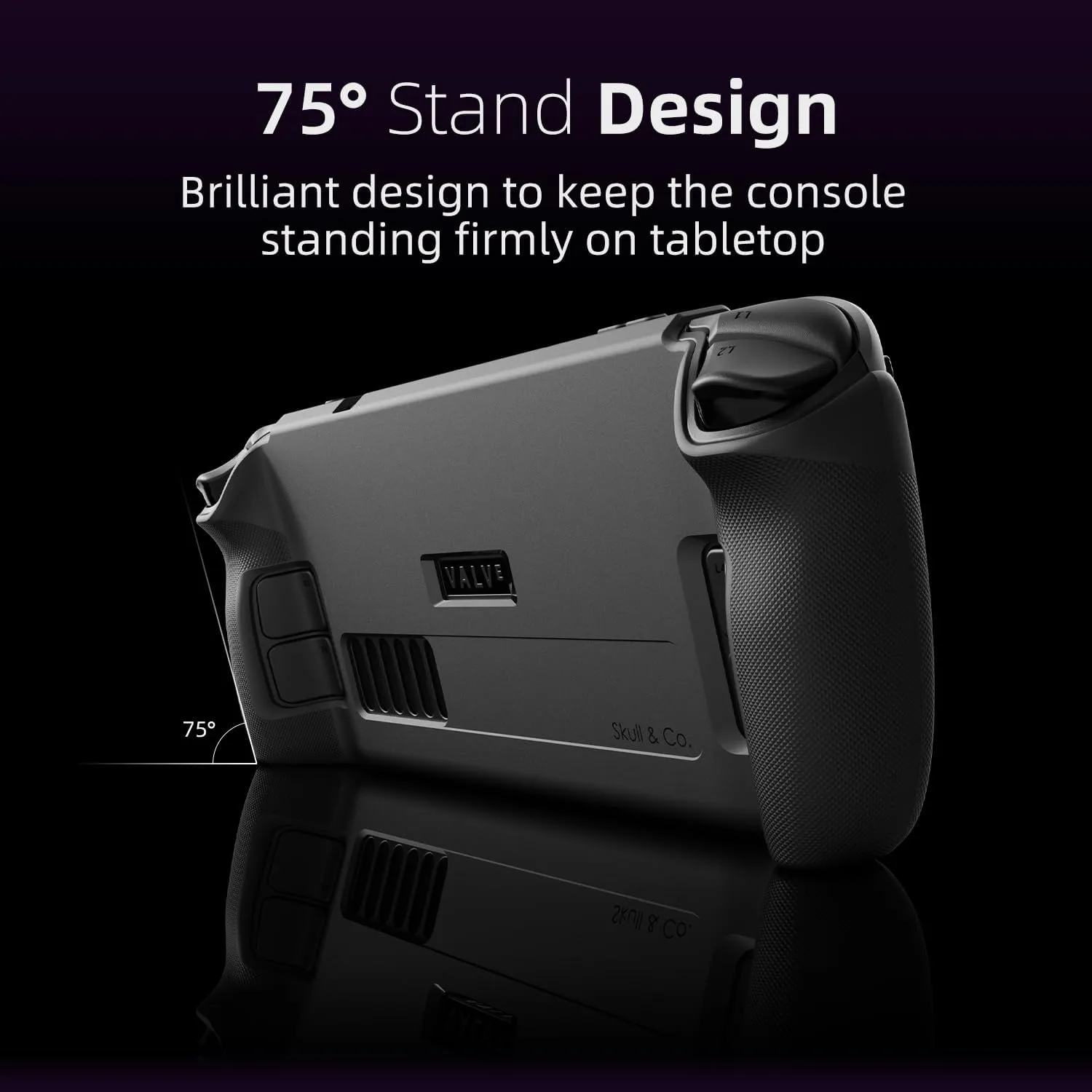 Skull & Co. GripCase Bundle for Steam Deck: Soft Protective Case with Textured Grips Full Protection and Stand, Non-Slip and Anti-Scratch Cover Design [with Slim Carrying Case] - Black