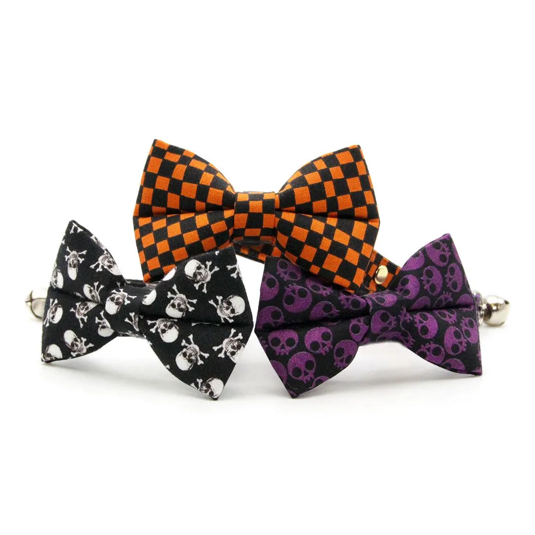 Skull Cat Bow Tie - "Lydia" - Edgy Purple Bow Tie for Cat / Halloween, Goth, Witchy, Emo / Cat   Small Dog Bowtie