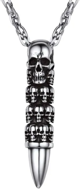 Skull Necklace for Men, Stainless Steel Skeleton Pendant Necklaces, Retro Hip Hop Punk Style, Gothic Halloween Jewelry, Come with Box