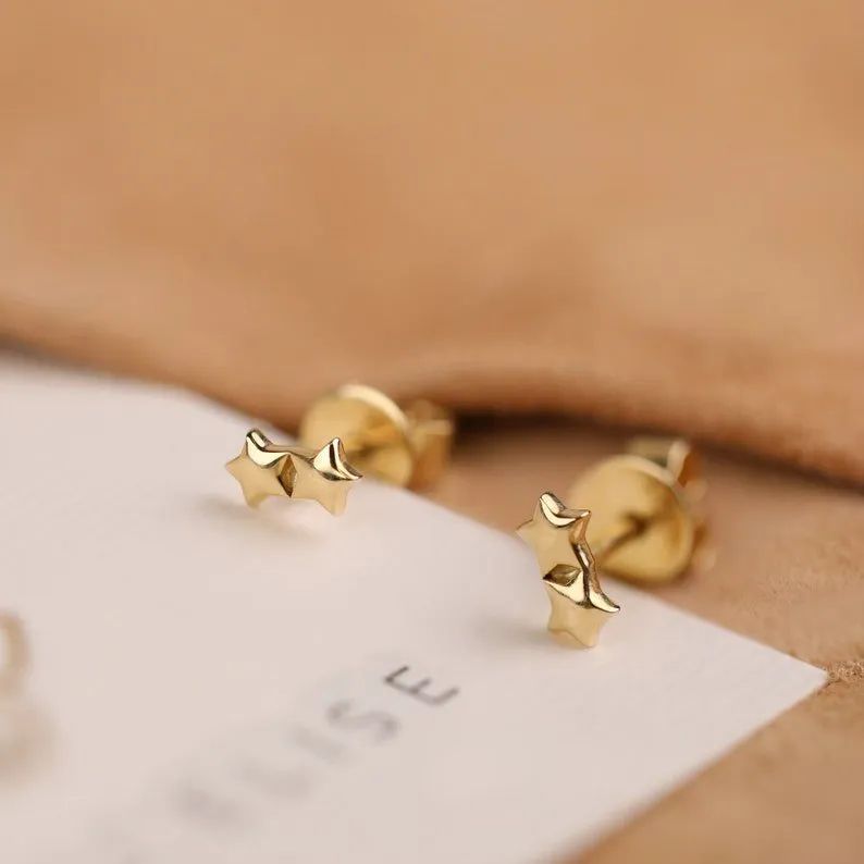 Solid Gold Double Star Studs, Stella
