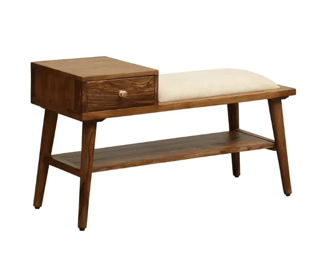 Solid Sheesham Wood Shoe Rack With Drawer