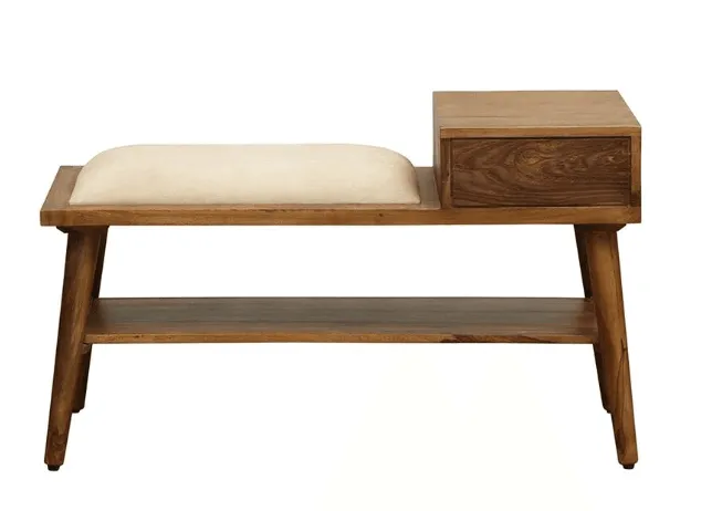 Solid Sheesham Wood Shoe Rack With Drawer
