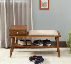Solid Sheesham Wood Shoe Rack With Drawer