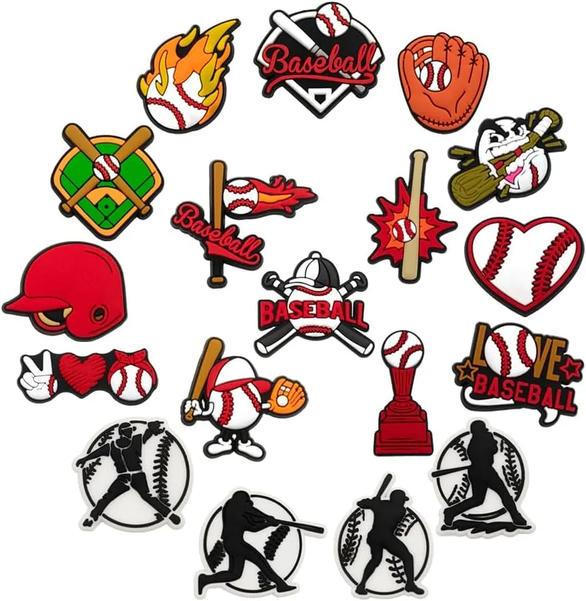 Sports Shoe Charms, Baseball Soccer Football Basketball Volleyball Softball Hockey Shoe Decoration Charms, Cute Clog Accessories Charms for Sports Fans