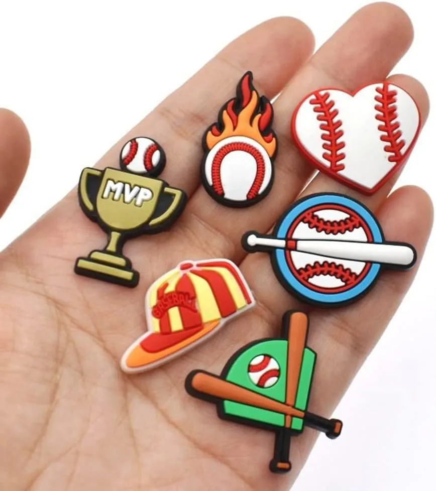 Sports Shoe Charms, Baseball Soccer Football Basketball Volleyball Softball Hockey Shoe Decoration Charms, Cute Clog Accessories Charms for Sports Fans