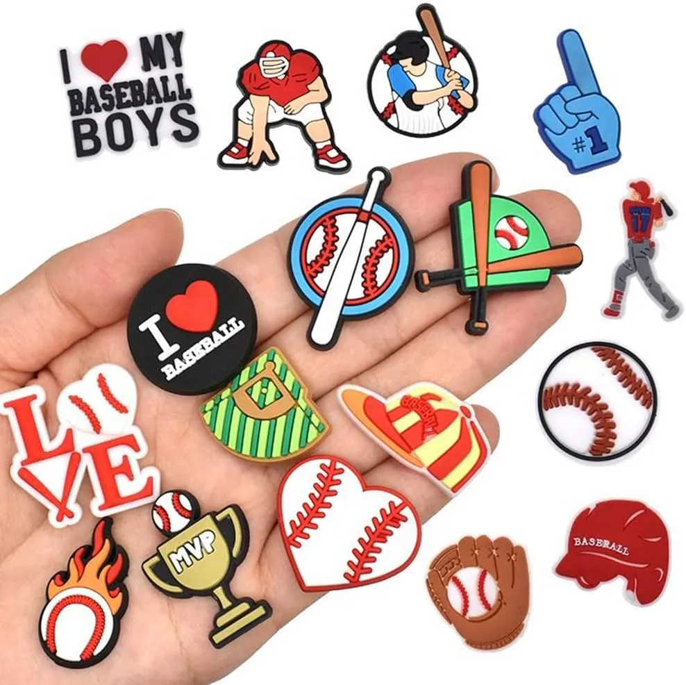 Sports Shoe Charms, Baseball Soccer Football Basketball Volleyball Softball Hockey Shoe Decoration Charms, Cute Clog Accessories Charms for Sports Fans