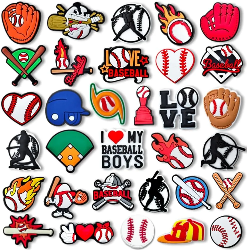 Sports Shoe Charms, Baseball Soccer Football Basketball Volleyball Softball Hockey Shoe Decoration Charms, Cute Clog Accessories Charms for Sports Fans