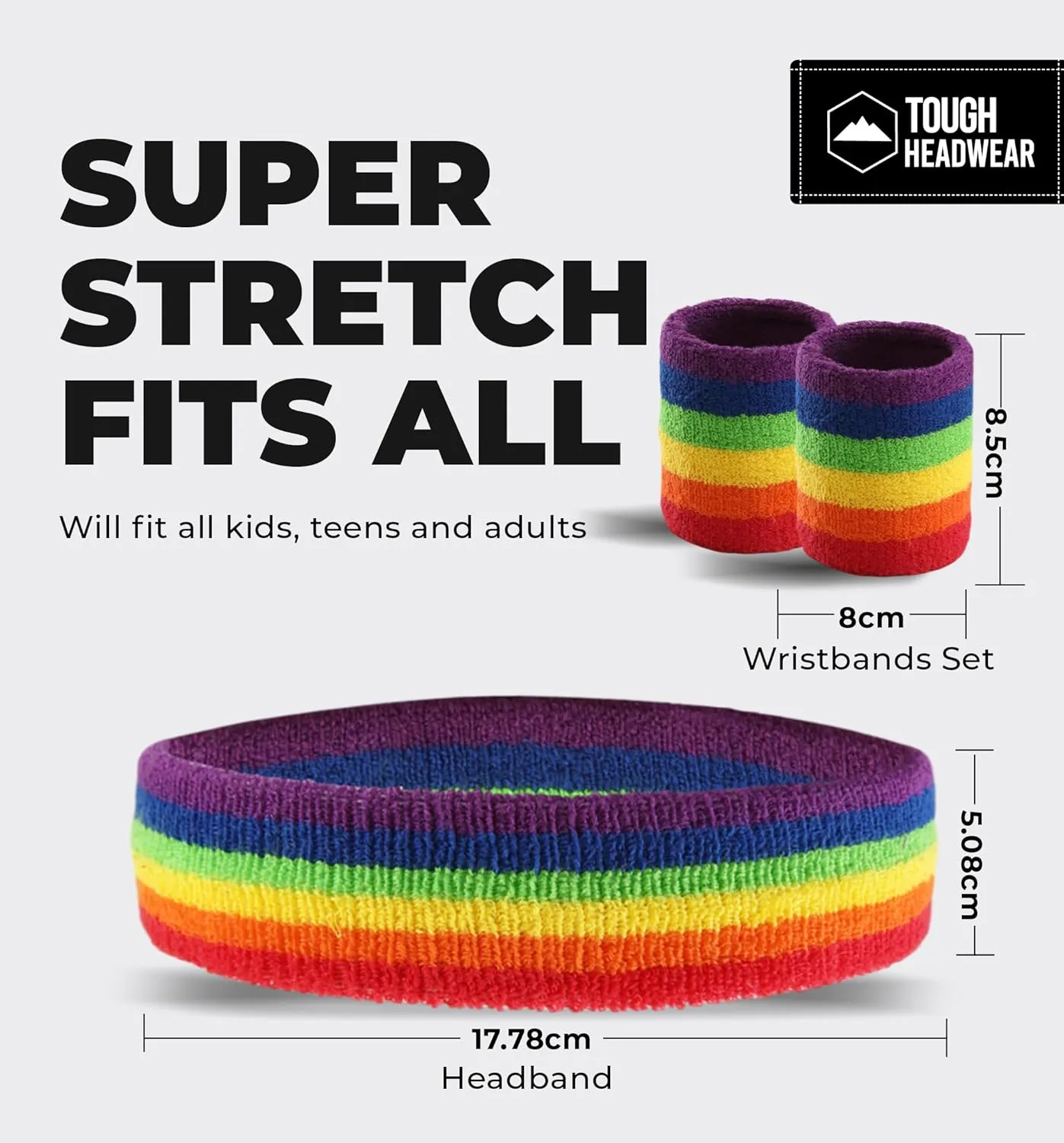 Sports Sweatband Headband Wristband Set - Terry Cloth Headbands for Men & Women, Head & Wrist Sweat Bands for Tennis, Sports, Basketball, Gym, Exercise