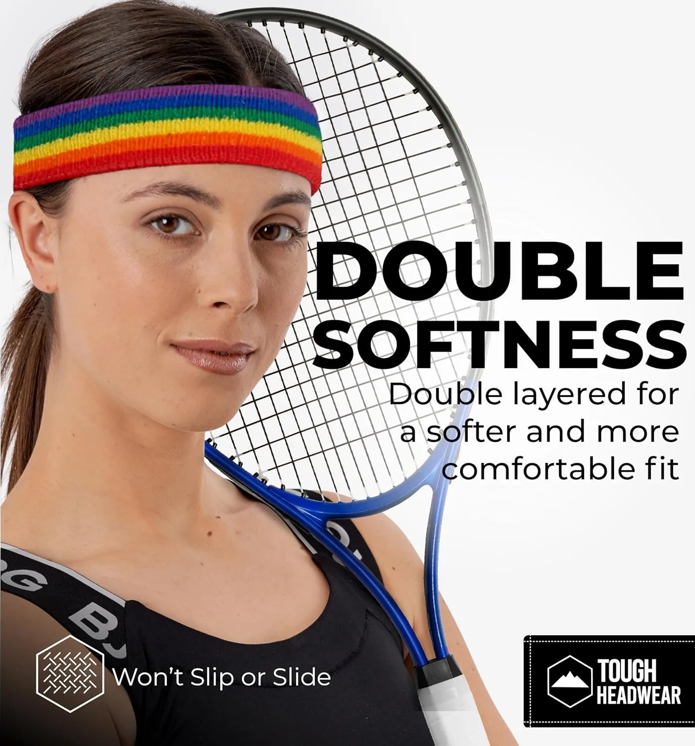 Sports Sweatband Headband Wristband Set - Terry Cloth Headbands for Men & Women, Head & Wrist Sweat Bands for Tennis, Sports, Basketball, Gym, Exercise