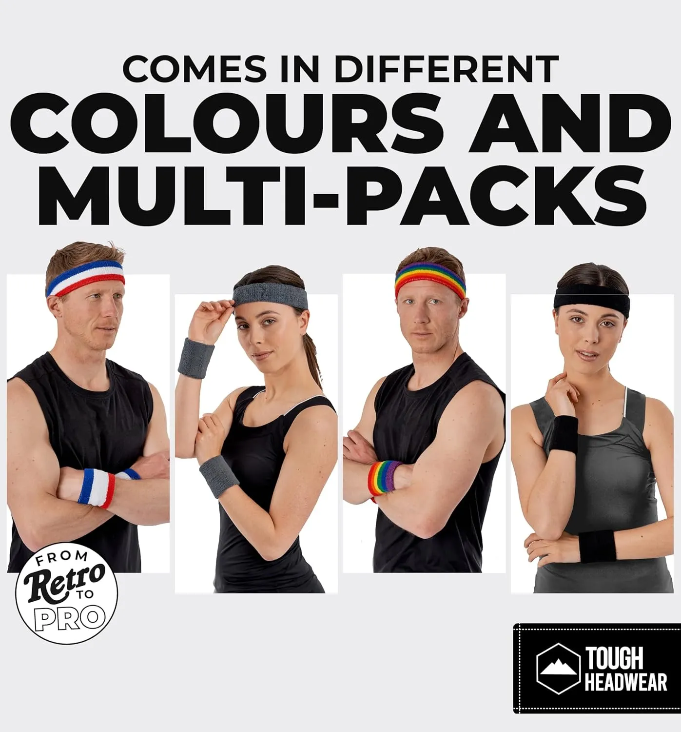 Sports Sweatband Headband Wristband Set - Terry Cloth Headbands for Men & Women, Head & Wrist Sweat Bands for Tennis, Sports, Basketball, Gym, Exercise