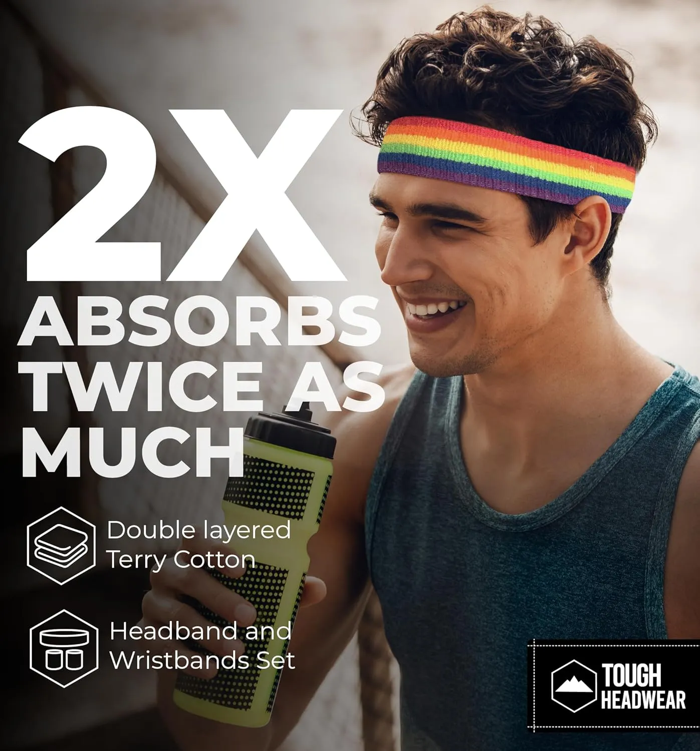 Sports Sweatband Headband Wristband Set - Terry Cloth Headbands for Men & Women, Head & Wrist Sweat Bands for Tennis, Sports, Basketball, Gym, Exercise