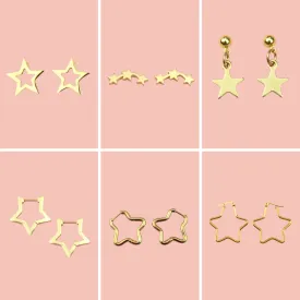 Star Earrings Bundle (6 Pairs) (Gold Plated)