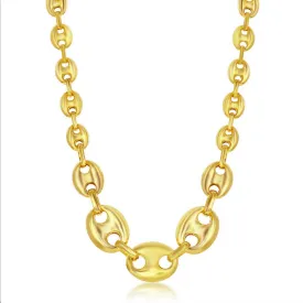 Sterling Silver Graduated Puffed Marina Necklace - Gold Plated