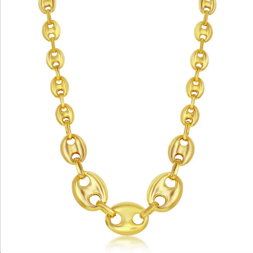 Sterling Silver Graduated Puffed Marina Necklace - Gold Plated