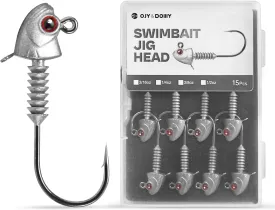 Swimbait Jig Heads with Stacked Cone Keeper, Minnow Style Eye Fishing Jighead 3/16 1/4 3/8 1/2oz (15 PCs)