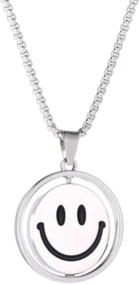 Titanium Steel Spinning Two Sided Smile Face Crying Face Necklace,Sweater Mood Necklace,Men's Women's Fashion, Silver