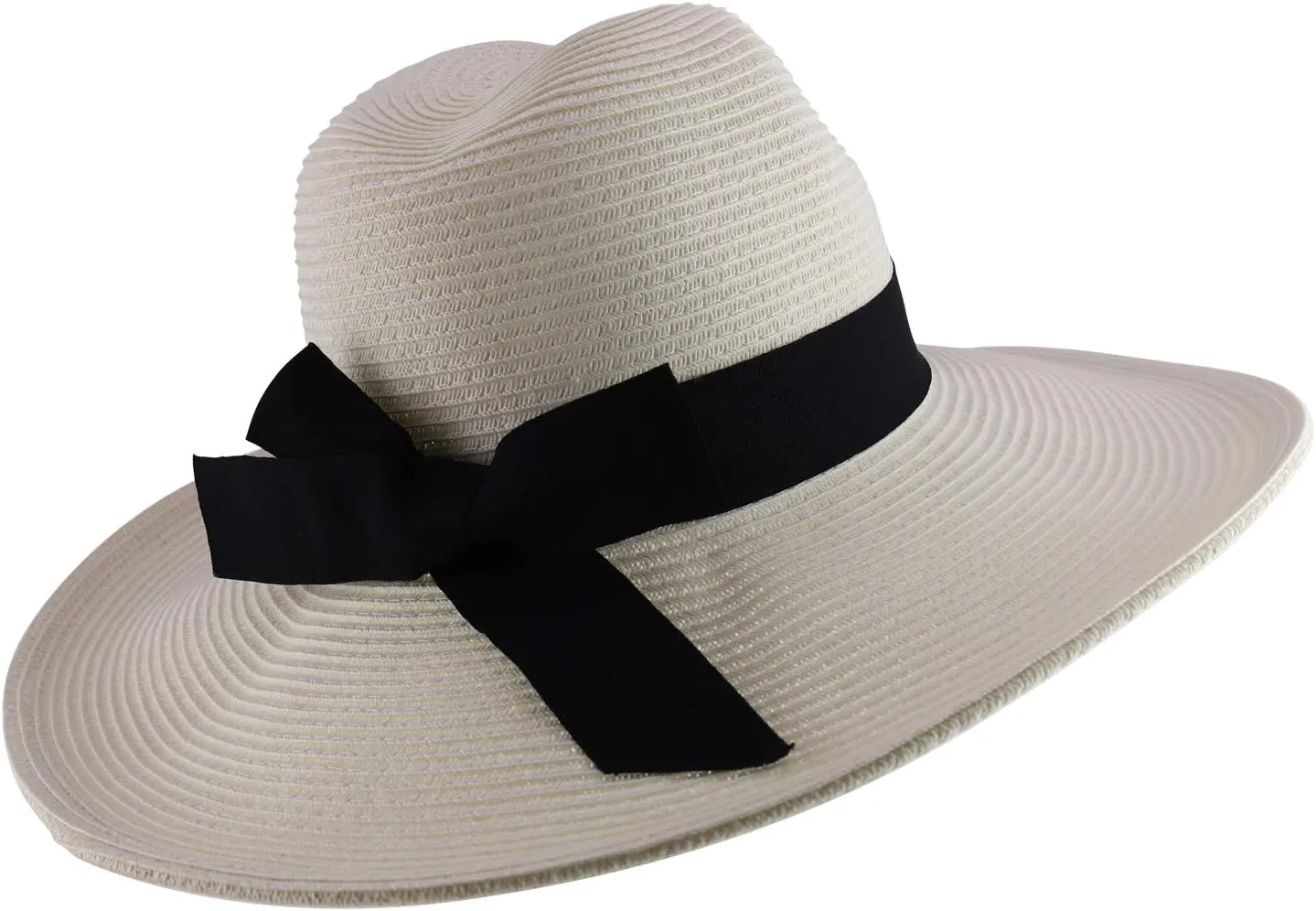 Trendy Apparel Shop Women's Fedora Crown Ribbon Band Wide Brim Sun Hat