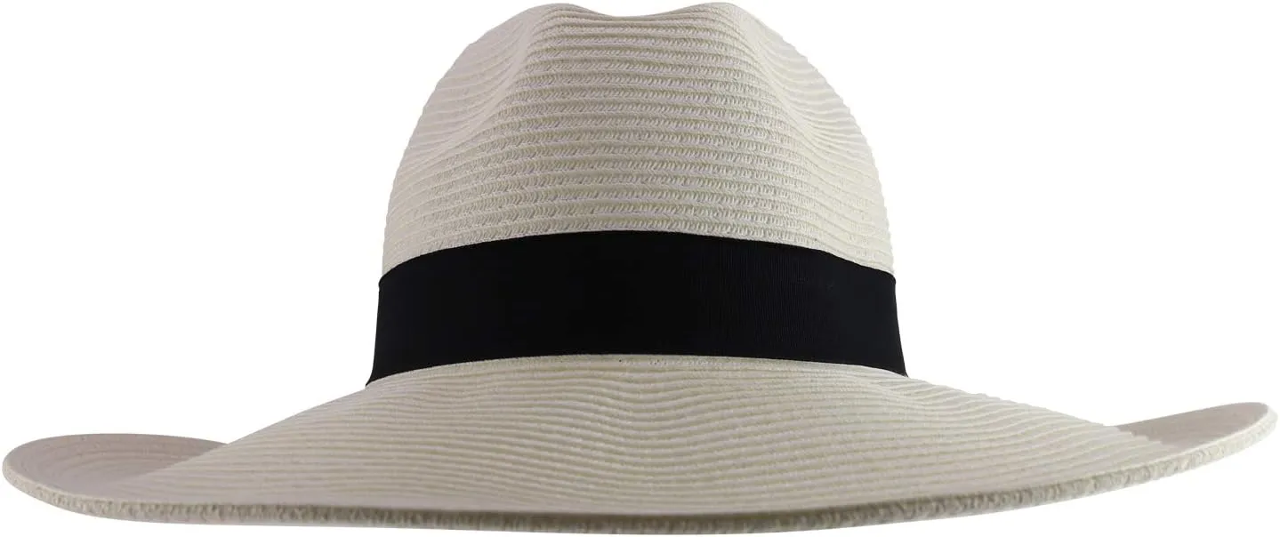 Trendy Apparel Shop Women's Fedora Crown Ribbon Band Wide Brim Sun Hat